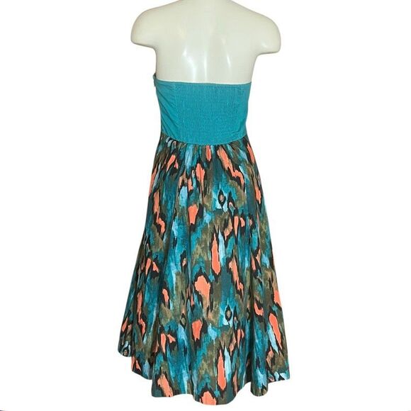 Anthropologie Girls From Savoy Teal Ikat Strapless Dress Sourhwestern Print - Picture 4 of 7